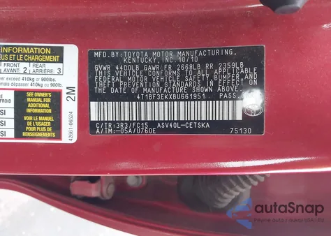 2011 Toyota Camry Se из США, поврежденный, VIN 4T1BF3EKXBU661951